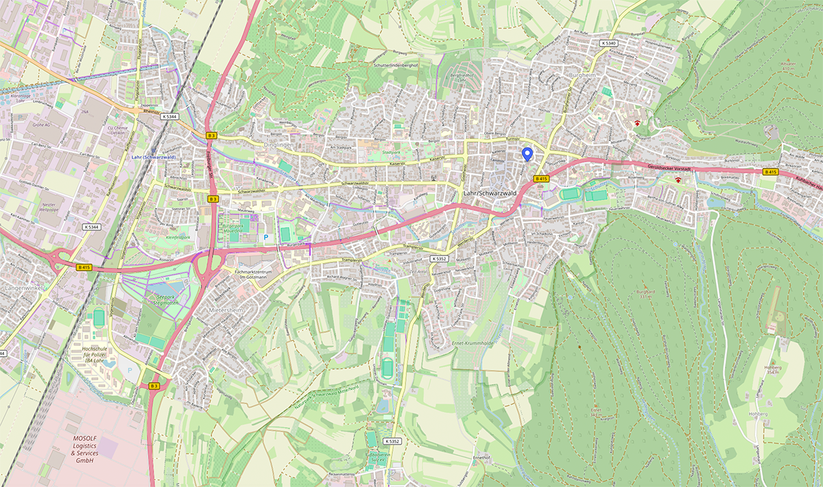Kartenausschnitt mit der Lage von Bernhard Frankenhauser in Lahr